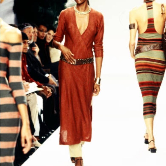 Vintage 90s Ralph Lauren Collection Purple Label Runway Linen Maxi Dress Wrap L - Picture 4 of 16